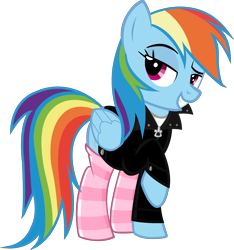 Size: 2577x2750 | Tagged: safe, artist:iamaveryrealperson, edit, vector edit, rainbow dash, pegasus, pony, g4, 2021, bedroom eyes, clothes, eyebrows, female, folded wings, high res, jacket, leather, leather jacket, lidded eyes, looking at someone, looking at something, mare, ms paint, pink socks, programming socks, raised eyebrow, raised hoof, simple background, smiling, socks, solo, striped socks, thigh highs, transparent background, vector, wings, zipper