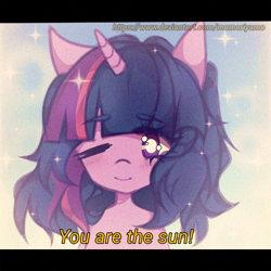 Size: 1280x1280 | Tagged: safe, artist:momoriyamo, twilight sparkle, alicorn, pony, unicorn, g4, '90s, 90s anime, bust, looking at you, signature, solo, twilight sparkle (alicorn)