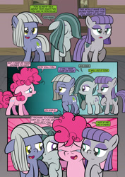 Size: 1920x2715 | Tagged: safe, artist:alexdti, limestone pie, marble pie, maud pie, pinkie pie, earth pony, pony, comic:how we met, g4, comic, crying, female, filly, filly limestone pie, filly marble pie, filly maud pie, filly pinkie pie, group hug, high res, hug, smiling, tears of joy, when she smiles, younger