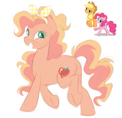 Size: 909x879 | Tagged: artist needed, safe, applejack, pinkie pie, pony, g4, butt, female, freckles, fusion, mare, plot, raised leg, smiling, solo