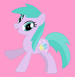 Size: 365x373 | Tagged: safe, artist:selenaede, artist:sillykids63, aura (g4), earth pony, pony, g4, alternate universe, aurabetes, base used, cute, female, mare, older, older aura (g4), open mouth, open smile, pink background, raised arm, simple background, smiling, solo