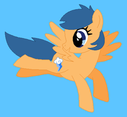 Size: 415x381 | Tagged: safe, artist:selenaede, artist:sillykids63, first base, pegasus, pony, g4, adorabase, alternate universe, base used, blue background, cute, female, first base can fly, flying, mare, older, older first base, open mouth, open smile, pegasus first base, rule 63, simple background, smiling, solo