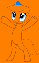 Size: 753x1202 | Tagged: safe, artist:101pandamaniac101, artist:spitfirethepegasusfan39, earth pony, pony, g4, 1000 hours in ms paint, adult blank flank, arms in the air, base used, bipedal, blank flank, hands in the air, hat, male, mr. men, mr. men little miss, mr. tickle, orange background, ponified, simple background, smiling, solo, stallion