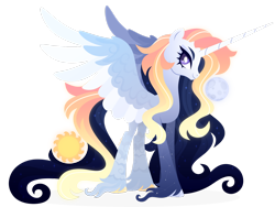 Size: 1920x1440 | Tagged: oc name needed, safe, artist:kabuvee, oc, oc only, alicorn, pony, alicorn oc, closed mouth, colored hooves, colored wings, colored wingtips, constellation, ethereal hair, ethereal mane, ethereal tail, female, fetlock tuft, glowing, glowing mane, glowing tail, gradient body, gradient legs, gradient mane, gradient tail, gradient wings, horn, long feather, long fetlocks, long horn, mare, purple eyes, simple background, slender, smiling, solo, sparkly mane, sparkly tail, spread wings, tail, tall, thin, transparent background, unshorn fetlocks, wings