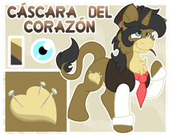 Size: 2500x2000 | Tagged: safe, artist:euspuche, oc, oc only, oc:cáscara del corazón, donkey, unicorn, male, raba-pony, reference sheet, smiling, spanish