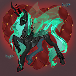 Size: 2048x2048 | Tagged: safe, artist:kisullkaart, queen chrysalis, changeling, changeling queen, pony, g4, concave belly, female, heart, mare, signature, slender, solo, thin
