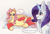 Size: 3697x2500 | Tagged: safe, artist:amitadust, fluttershy, rarity, pegasus, pony, unicorn, g4, blushing, clothes, cute, duo, embarrassed, featureless crotch, female, leg warmers, magic, mare, smiling, socks, stupid sexy fluttershy