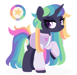 Size: 1920x1884 | Tagged: safe, artist:kabuvee, oc, oc only, oc:brainstorm, pony, unicorn, closed mouth, clothes, freckles, horn, jacket, lavender eyes, lidded eyes, multicolored hair, purple eyes, rainbow hair, raised hoof, simple background, smiling, solo, standing, transparent background, unicorn oc