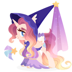 Size: 1920x1920 | Tagged: safe, artist:kabuvee, oc, oc only, oc:starry tale, alicorn, pony, alicorn oc, blue eyes, bodice, bow, closed mouth, colored hooves, colored wings, colored wingtips, ear tufts, eye clipping through hair, female, folded wings, gradient mane, gradient tail, hat, hennin, horn, looking at you, mare, poofy sleeves, princess, simple background, smiling, solo, standing, starry eyes, tail, tail bow, transparent background, wingding eyes, wings, witch hat
