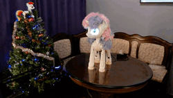 Size: 1920x1080 | Tagged: safe, rainbow dash, sweetie belle, human, pegasus, pony, robot, robot pony, unicorn, sweetie bot project, g4, 3d print, absurd file size, animated, christmas, christmas tree, female, filly, foal, hat, holiday, irl, irl human, photo, plushie, santa hat, song, sound, sweetie bot, tree, webm, what has science done