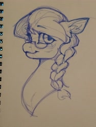 Size: 3072x4080 | Tagged: safe, artist:tendocake, silver spoon, earth pony, pony, g4, braid, ear fluff, glasses, looking at you, marker drawing, sketch, smiling, solo, traditional art