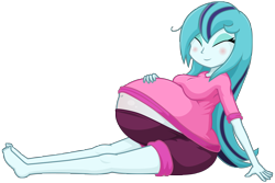 Size: 7200x4800 | Tagged: safe, artist:xniclord789x, sonata dusk, human, equestria girls, g4, barefoot, belly, belly blush, belly button, big belly, blushing, breasts, busty sonata dusk, clothes, cute, eyes closed, feet, female, hand on belly, huge belly, messy hair, outie belly button, pajamas, pregnant, pregnata dusk, simple background, smiling, sonatabetes, transparent background