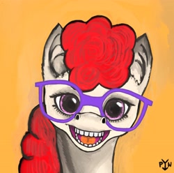 Size: 4270x4236 | Tagged: safe, artist:ptichnick, twist, earth pony, pony, call of the cutie, g4, bust, female, glasses, mare, portrait, solo, teeth, uncanny valley, unintentionally creepy