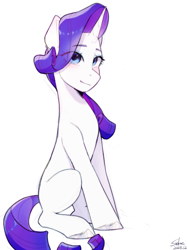 Size: 1080x1440 | Tagged: safe, artist:xiaowu07, rarity, pony, unicorn, g4, female, looking at you, mare, simple background, sitting, smiling, smiling at you, solo, white background