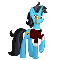 Size: 1200x1200 | Tagged: safe, artist:lindasaurie, oc, oc only, oc:tactical bits, pony, unicorn, 2024 community collab, derpibooru community collaboration, clothes, colored lineart, horn, male, monocle, simple background, solo, stallion, transparent background