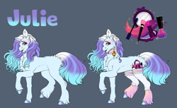 Size: 1920x1174 | Tagged: safe, artist:malinraf1615, oc, oc:julie, earth pony, pony, choker, clothes, female, leg warmers, mare, reference sheet, solo