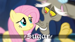 Size: 1280x720 | Tagged: safe, edit, edited screencap, screencap, discord, fluttershy, g4, twilight's kingdom, blackletter, duo, duo male and female, female, male, snaggletooth, text edit, thumbnail, youtube link, youtube thumbnail