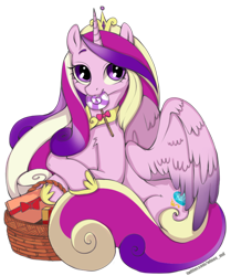 Size: 692x829 | Tagged: safe, artist:mdwines, princess cadance, alicorn, pony, g4, candy, crown, cute, cutedance, feral, food, gift wrapped, horn, jewelry, lollipop, looking at you, mouth hold, regalia, simple background, solo, transparent background, wings