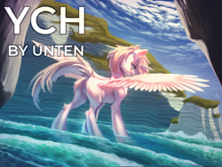 Size: 4000x3000 | Tagged: safe, artist:unt3n, pony, beach, butt, commission, high res, ocean, pegasus wings, plot, solo, water, wings, your character here
