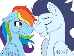 Size: 960x720 | Tagged: safe, artist:dasher666, artist:neonspirit17, edit, rainbow dash, soarin', pegasus, pony, g4, crying, duo, duo male and female, female, male, mare, nose to nose, ship:soarindash, shipping, simple background, stallion, straight, white background