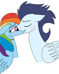 Size: 720x906 | Tagged: safe, artist:dasher666, artist:neonspirit17, edit, rainbow dash, soarin', pegasus, pony, g4, blushing, female, kiss on the lips, kissing, male, ship:soarindash, shipping, simple background, straight, white background