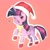 Size: 2048x2048 | Tagged: safe, artist:m09160, twilight sparkle, alicorn, pony, g4, christmas, clothes, cute, female, hat, heart, high res, holiday, looking at you, mare, one eye closed, open mouth, open smile, orange background, raised hoof, santa hat, scarf, simple background, smiling, solo, twiabetes, twilight sparkle (alicorn), wink