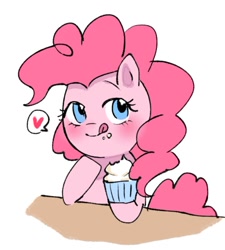 Size: 996x1109 | Tagged: safe, artist:m09160, pinkie pie, earth pony, pony, g4, :p, bust, cupcake, food, heart, simple background, solo, tongue out, white background