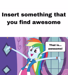 Size: 3192x3542 | Tagged: safe, artist:geononnyjenny, edit, edited screencap, screencap, rainbow dash, human, equestria girls, g4, my little pony equestria girls, arms spread out, awesome, carousel boutique, clothes, cute, dashabetes, female, high res, low effort, meme, open mouth, open smile, smiling, solo