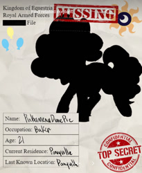 Size: 516x630 | Tagged: safe, artist:makikofox3535, pinkie pie, earth pony, pony, smile virus, g4, female, missing poster, silhouette, solo, top secret