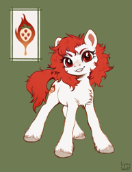 Size: 671x868 | Tagged: safe, artist:lynxwolf, oc, oc only, oc:kich pineberry, earth pony, pony, chest fluff, colored, colored sketch, cute, cutie mark, fluffy, fluffy mane, freckles, green background, red mane, reference, reference sheet, simple background, sketch, solo, white coat