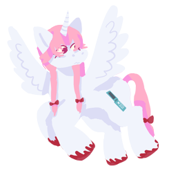 Size: 1276x1302 | Tagged: safe, artist:clandestine, alicorn, pony, bow, future diary, hair bow, horn, mirai nikki, ponified, simple background, solo, spread wings, transparent background, wings, yuno gasai