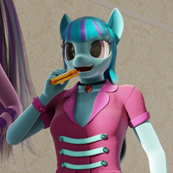 Size: 1620x1620 | Tagged: safe, artist:stellarator, sonata dusk, anthro, unguligrade anthro, comic:we will be adored, comic:we will be adored part 6, g4, 3d, blender, blender cycles, cycles render, food, not sfm, sandwich