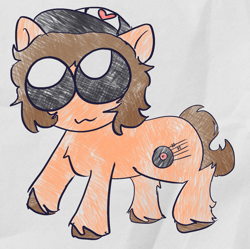 Size: 1387x1382 | Tagged: safe, artist:clandestine, earth pony, pony, autism creature, chibi, fall out boy, fluffy tail, hat, patrick stump, solo, tail, unshorn fetlocks