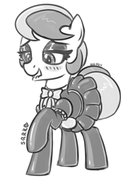 Size: 1258x1734 | Tagged: safe, artist:superderpybot, oc, oc only, oc:squeaky clean, earth pony, pony, bedroom eyes, bondage, bow, clothes, digital art, earth pony oc, female, fetish, grayscale, latex, latex fetish, latex suit, lip bite, maid, mare, monochrome, rubber, rubber boots, rubber suit, shiny, simple background, sketch, skirt, solo, white background