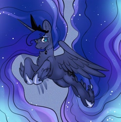 Size: 3972x3997 | Tagged: safe, artist:opalacorn, princess luna, alicorn, pony, g4, commission, female, frown, high res, impossibly long mane, impossibly long tail, lidded eyes, long mane, looking at you, mare, solo, tail, winged hooves