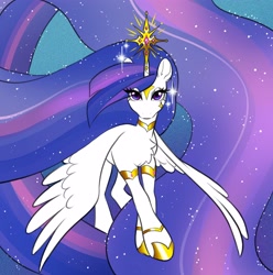 Size: 3972x3997 | Tagged: safe, artist:opalacorn, twilight sparkle, alicorn, pony, g4, armlet, chest fluff, choker, commission, ethereal mane, female, high res, hoof shoes, impossibly long mane, jewelry, long mane, looking at you, mare, princess shoes, regalia, solo, starry mane, twilight sparkle (alicorn), ultimate twilight, wings, wings down