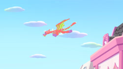 Size: 3072x1727 | Tagged: safe, screencap, dragon, cake dragon, g5, my little pony: tell your tale, spoiler:g5, spoiler:my little pony: tell your tale, spoiler:tyts02e03, cake, flying, food, solo, spread wings, wings