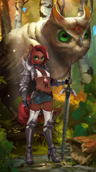 Size: 1496x2682 | Tagged: safe, artist:dogs, derpibooru exclusive, oc, oc only, bird, owl, anthro, anthro oc, collage, knight, photoshop, scenery, sword, weapon