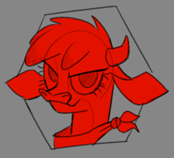 Size: 590x534 | Tagged: safe, artist:nonameorous, arizona (tfh), cow, them's fightin' herds, bandana, community related, gray background, hexagon, horns, looking at you, simple background, smiling, solo