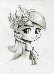 Size: 732x1000 | Tagged: safe, artist:maytee, roseluck, earth pony, pony, g4, bust, flower, flower in hair, grayscale, monochrome, pencil drawing, portrait, solo, traditional art