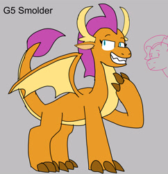 Size: 4837x5000 | Tagged: safe, artist:sketchyboi25, blaize skysong, smolder, dragon, g4, g5, dragoness, female, g4 to g5, generation leap, gray background, simple background, solo