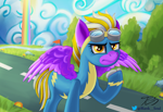 Size: 3000x2061 | Tagged: safe, alternate version, artist:blankedsoul, oc, oc only, oc:electric arrow, pegasus, pony, clothes, commission, solo, spread wings, uniform, wings, wonderbolt trainee uniform, wonderbolts, wonderbolts uniform