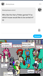 Size: 1170x2063 | Tagged: safe, artist:ask-luciavampire, oc, changeling, earth pony, pegasus, pony, unicorn, ask, harry potter (series), tumblr