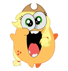 Size: 1043x1098 | Tagged: safe, artist:steamhappiest, derpibooru exclusive, edit, applejack, earth pony, pony, g4, abomination, cursed image, emoji, meme, simple background, solo, steamhappy, transparent background, wat