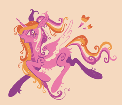 Size: 1498x1294 | Tagged: safe, artist:webkinzworldz, princess cadance, alicorn, pony, g4, alternate color palette, alternate hair color, butt fluff, chest fluff, colored wings, colored wingtips, ear fluff, ear tufts, female, heart, heart eyes, leg fluff, lesbian, lesbian pride flag, mare, open mouth, open smile, ponytail, pride, pride flag, simple background, smiling, solo, sparkly mane, sparkly tail, sparkly wings, spread wings, tail, tan background, wingding eyes, wings, yellow background