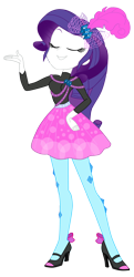 Size: 4425x9129 | Tagged: safe, artist:lobo299, rarity, human, equestria girls, g4, absurd resolution, breasts, clothes, diamond, eyes closed, feather, female, hairclip, hand on hip, high heels, jewelry, long sleeves, mary janes, ribbon bow tie, shoes, simple background, skirt, smiling, solo, stockings, thigh highs, transparent background, turtleneck