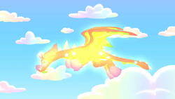 Size: 3072x1727 | Tagged: safe, screencap, dragon, cake dragon, g5, my little pony: tell your tale, spoiler:g5, spoiler:my little pony: tell your tale, spoiler:tyts02e03, cake, flying, food, solo, spread wings, wings