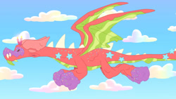 Size: 3072x1727 | Tagged: safe, screencap, dragon, cake dragon, g5, my little pony: tell your tale, spoiler:g5, spoiler:my little pony: tell your tale, spoiler:tyts02e03, cake, flying, food, solo, spread wings, wings