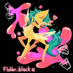 Size: 1080x1080 | Tagged: safe, artist:flower-black, hitch trailblazer, alicorn, g5, artificial horn, artificial wings, augmented, black background, ears up, eyes closed, green mane, green tail, heart, horn, magic, magic horn, magic wings, male, race swap, signature, simple background, solo, stallion, tail, wings