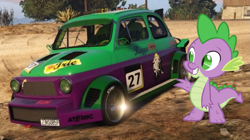 Size: 1009x564 | Tagged: safe, artist:didgereethebrony, part of a set, screencap, spike, dragon, g4, 1000 hours in ms paint, car, grand theft auto, gta online, solo